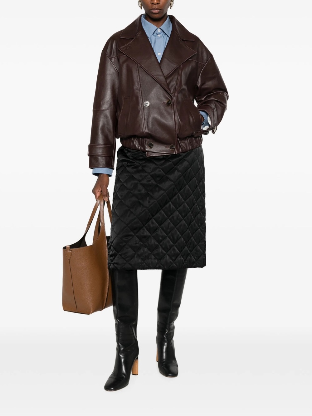 Marella leather jacket Women’s Dark Brown Leather Double-Breasted Jacket